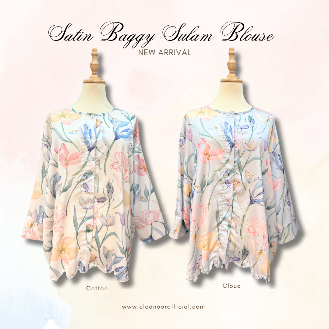 Satin Baggy Sulam Blouse - Cloud
