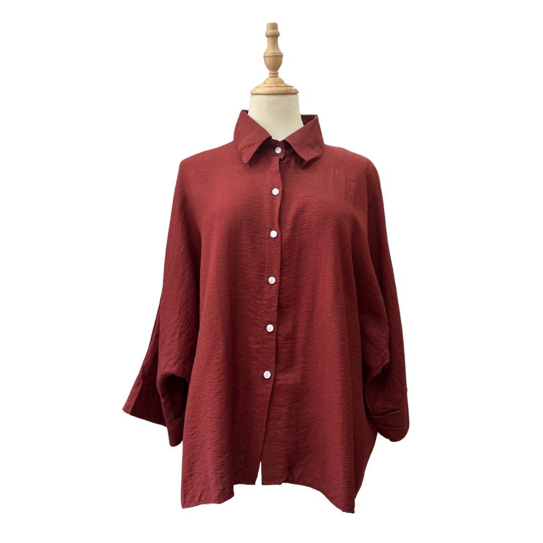Plain Cotton Linen Top - Brick Red