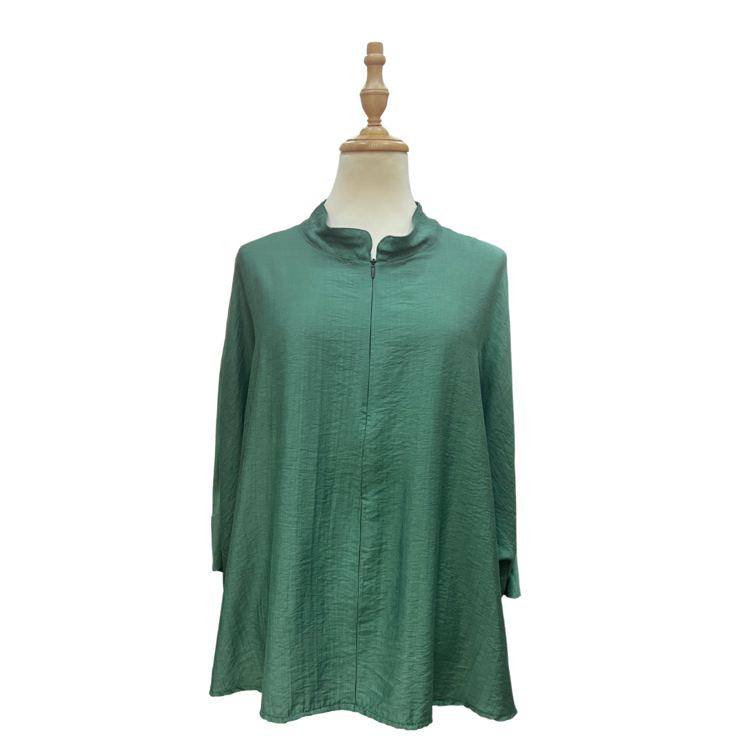 Lise Cotton Linen Zip Top - Emerald