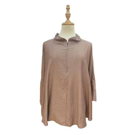 Lise Cotton Linen Zip Top - Mocha