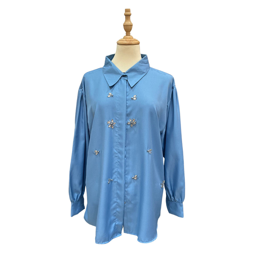 Beaded Top - Denim Blue