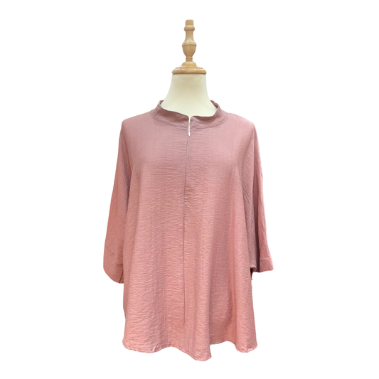 Lise Cotton Linen Zip Top - Dusty Pink