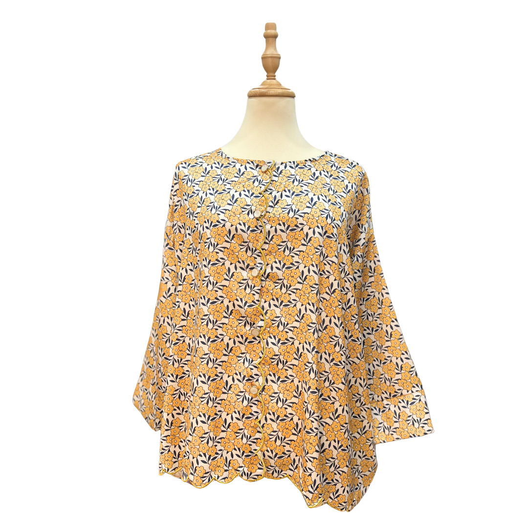Satin Baggy Sulam Blouse - Florist
