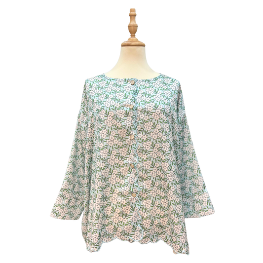 Satin Baggy Sulam Blouse - Bluebell
