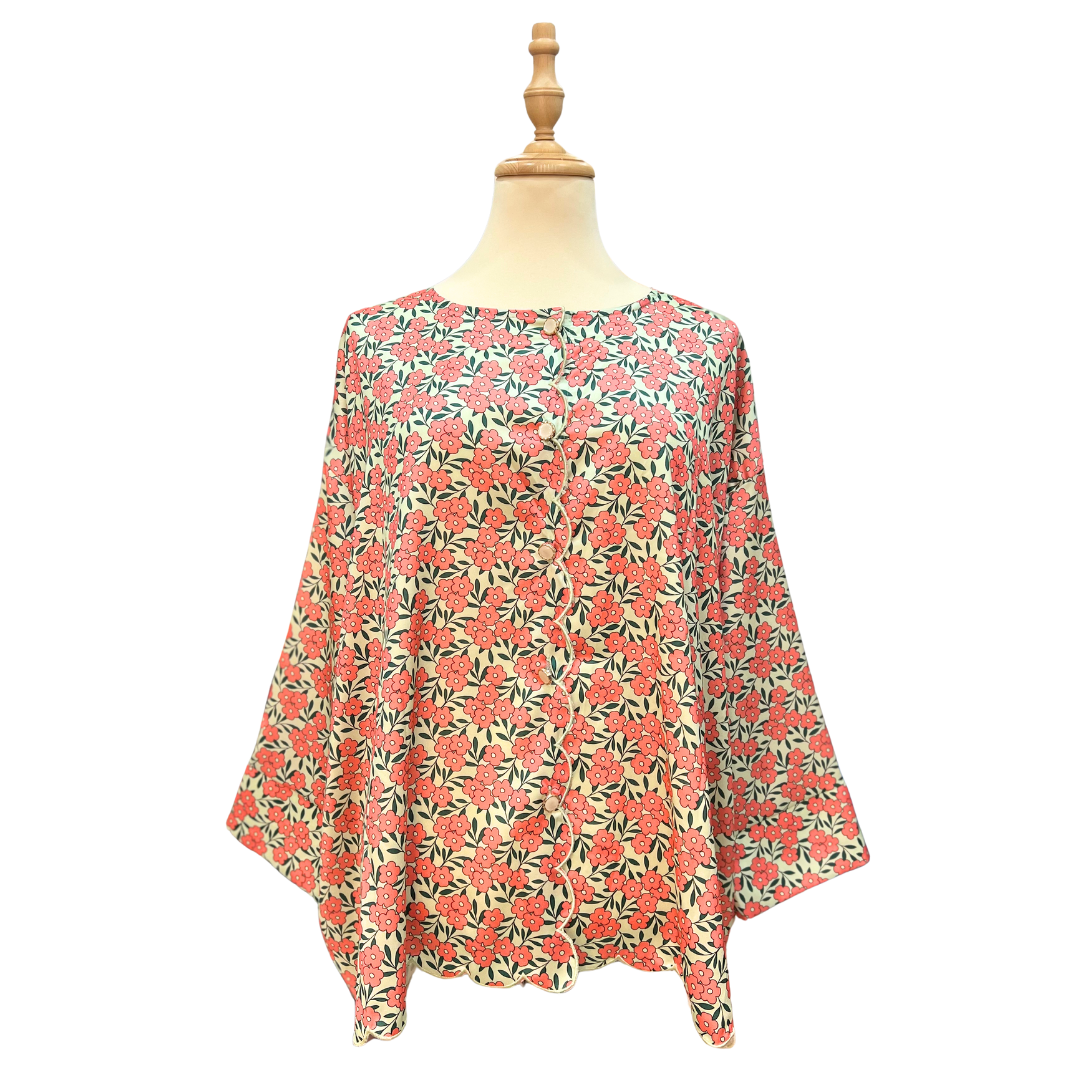 Satin Baggy Sulam Blouse - Mandarin