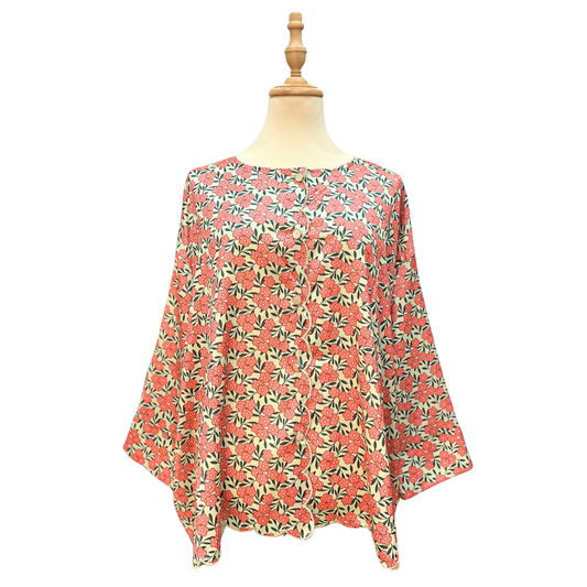 Satin Baggy Sulam Blouse - Mandarin