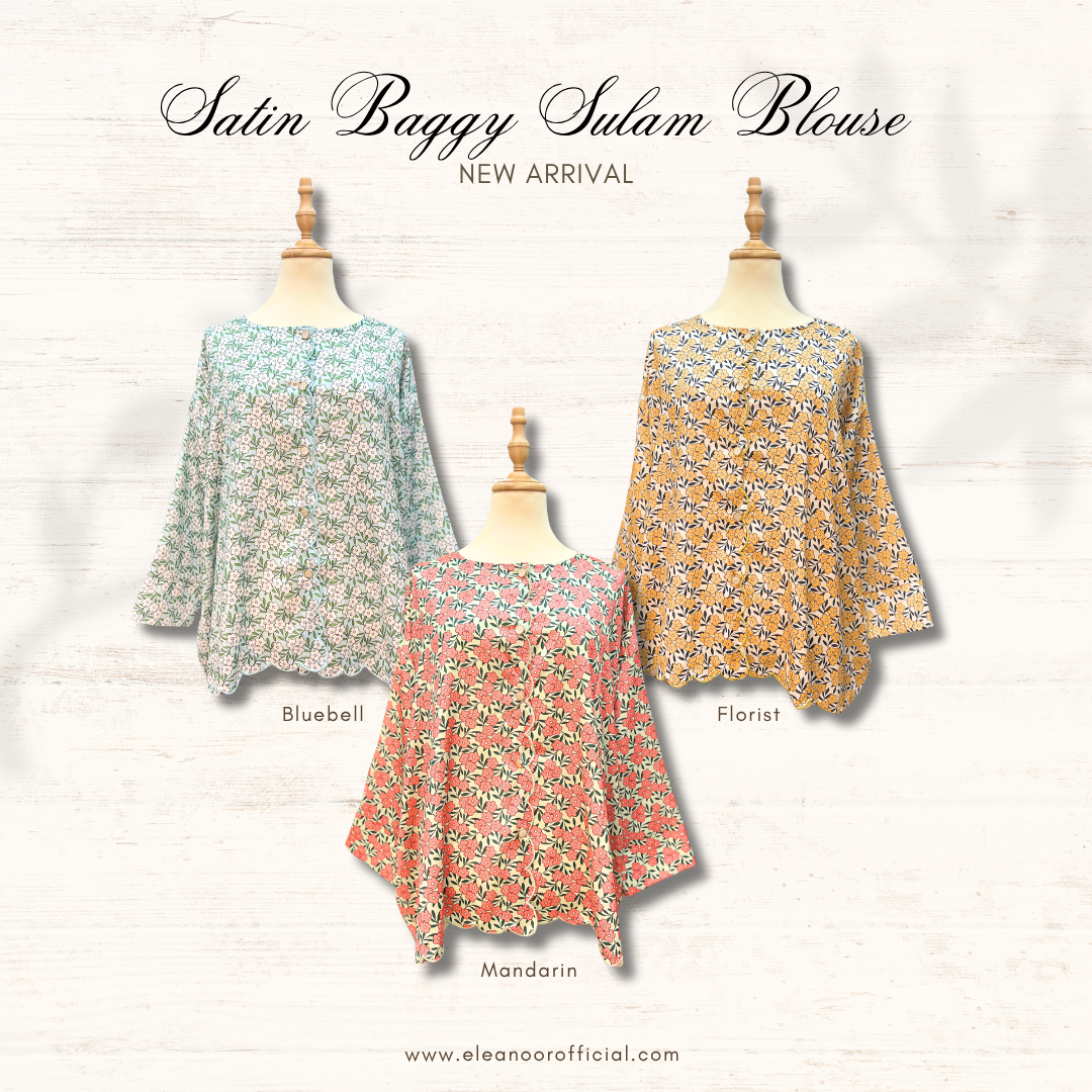 Satin Baggy Sulam Blouse - Mandarin