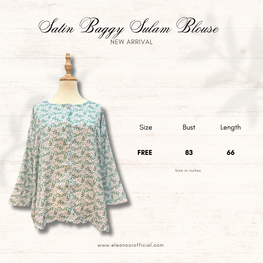 Satin Baggy Sulam Blouse - Mandarin