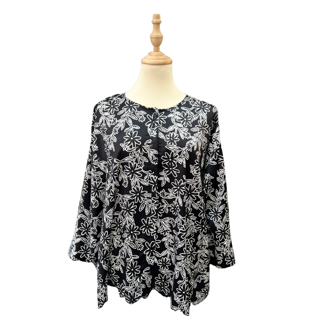 Blouse Sulam Satin Top - Fleur (Black)