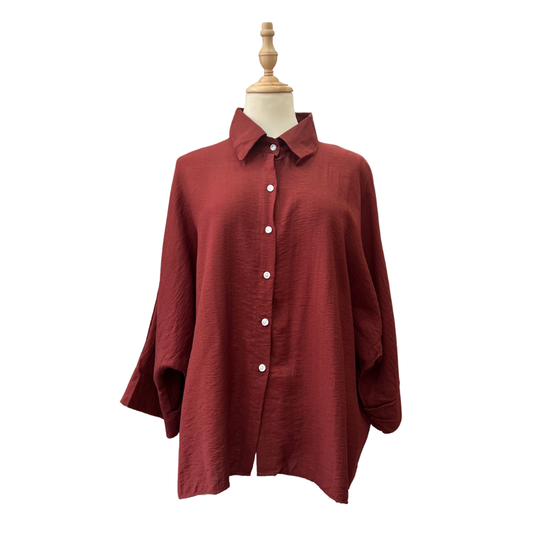Plain Cotton Linen Top - Brick Red