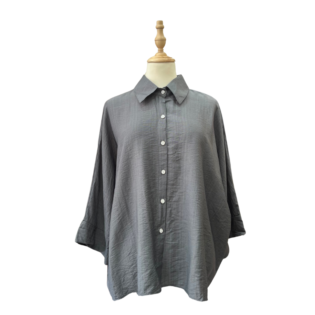 Plain Cotton Linen Top - Gray
