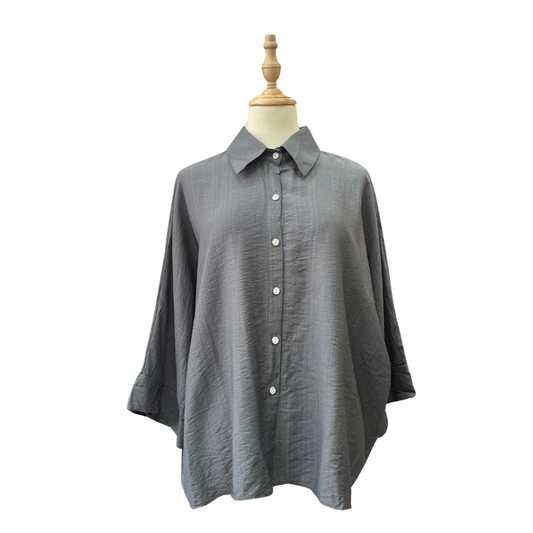 Plain Cotton Linen Top - Gray