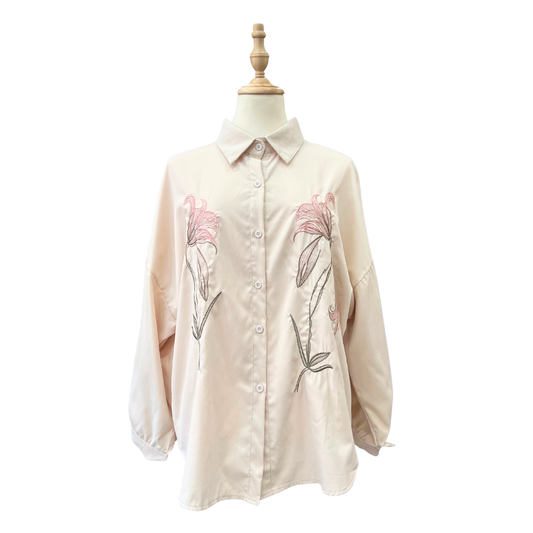 Lily Embroidery Plain Top - Cream