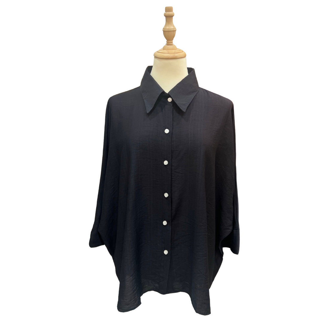 Plain Cotton Linen Top - Black