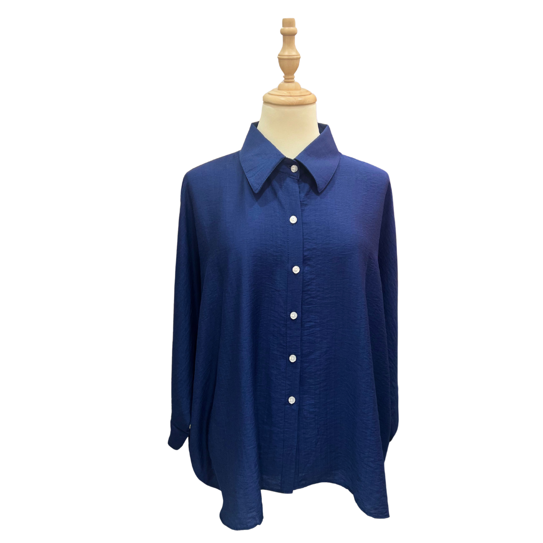 Plain Cotton Linen Top - Dark Blue