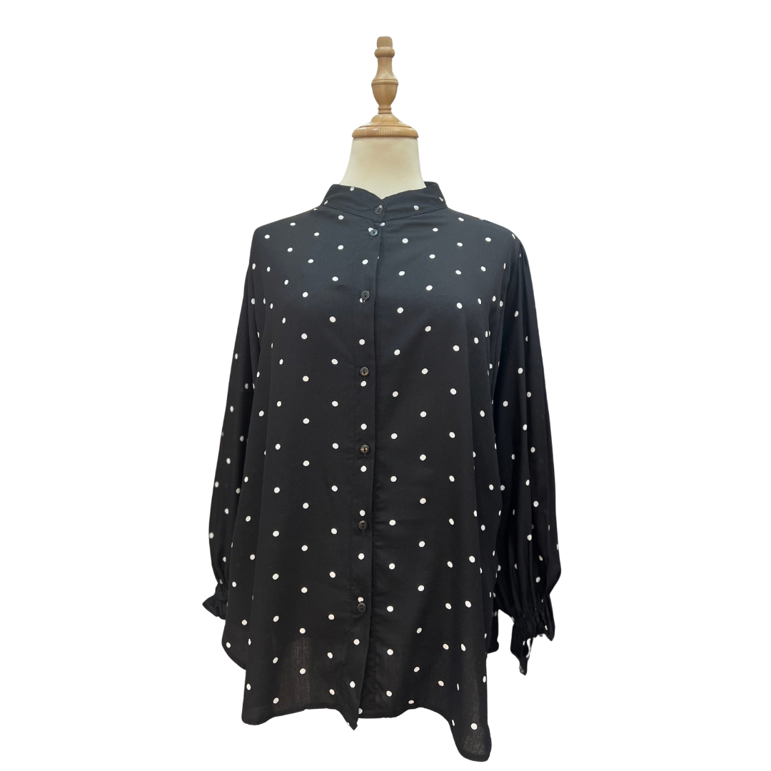 Raina Cotton Rayon Top - Polkadot Black