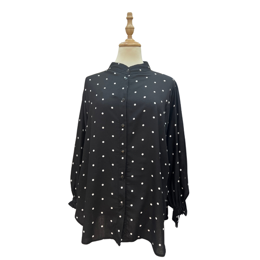 Raina Cotton Rayon Top - Polkadot Black
