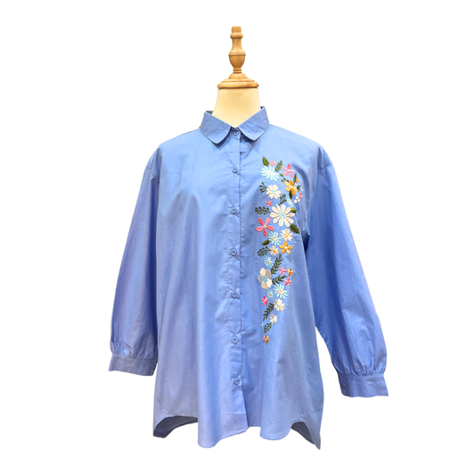 Jasmine Embroidery Top - Blue