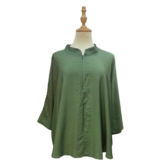 Lise Cotton Linen Zip Top - Jade Green