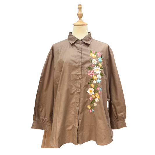 Jasmine Embroidery Top - Brown