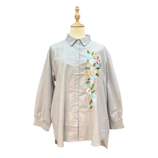 Jasmine Embroidery Top - Gray