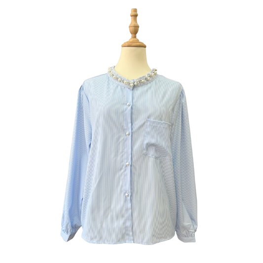 Yaya Beaded Stripes Top - Blue