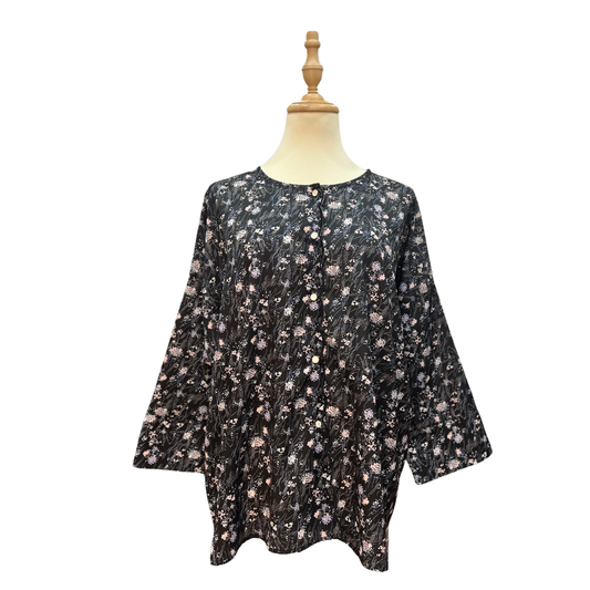 Cotton Rayon Sulam Blouse - Espresso