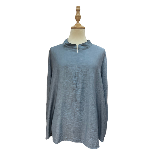 Lise Cotton Linen Zip Top - Blue Gray