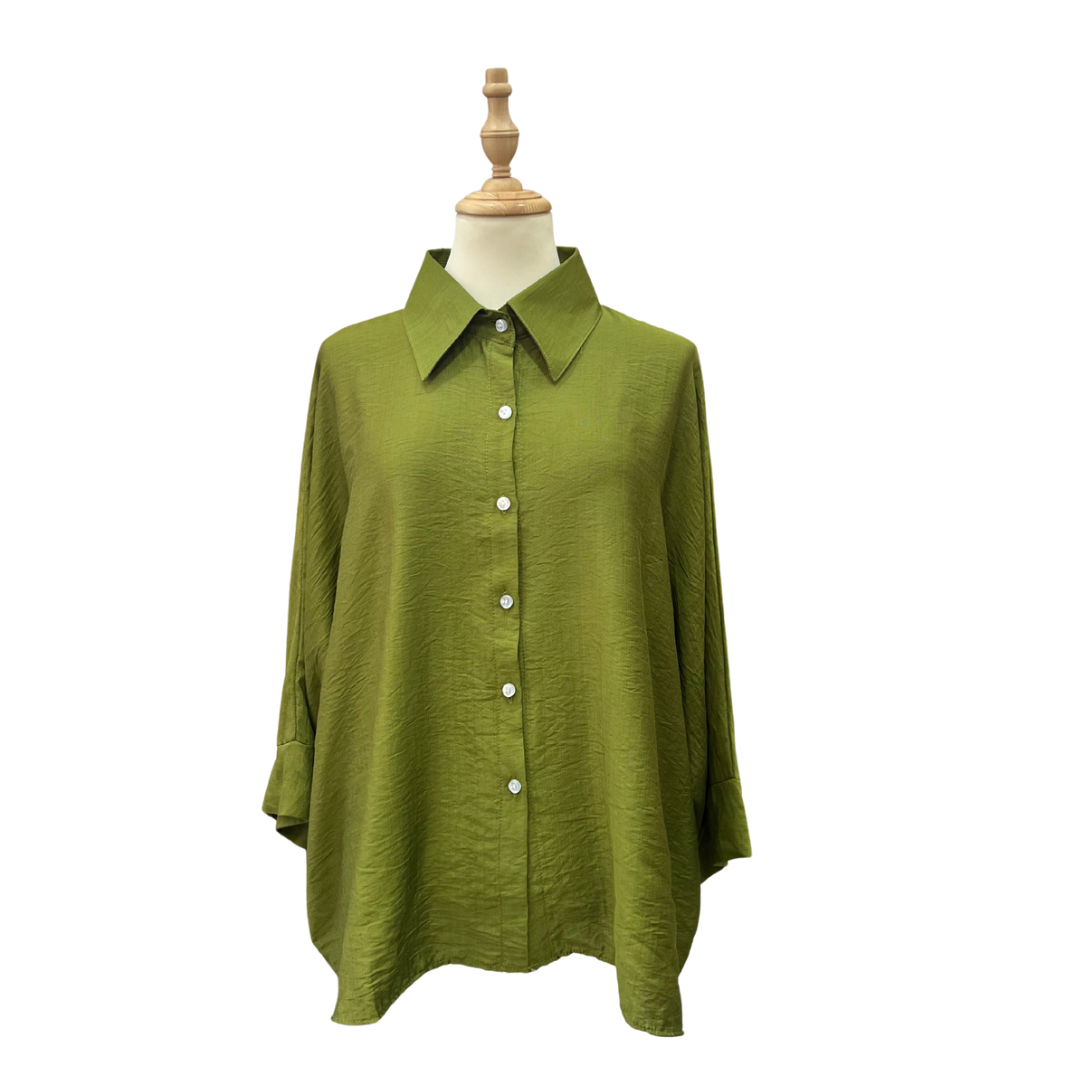 Plain Cotton Linen Top - Moss Green