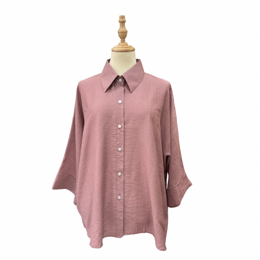 Plain Cotton Linen Top - Dusty Rose